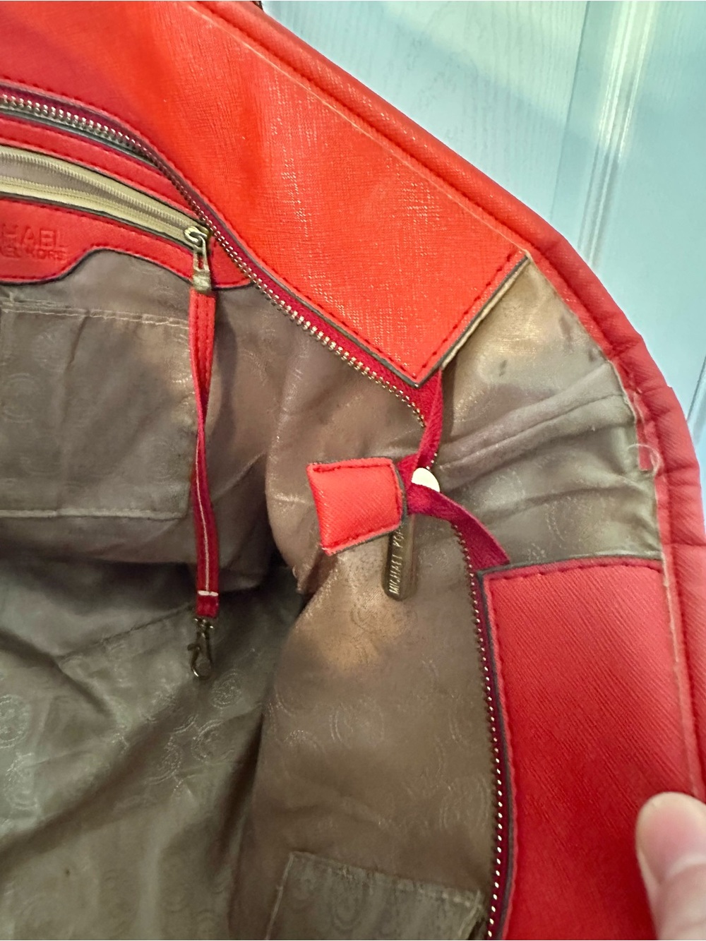 Michael Kors Red Saffiano Leather Tote with MK Charm 11tallx15wide - Picture 10 of 15